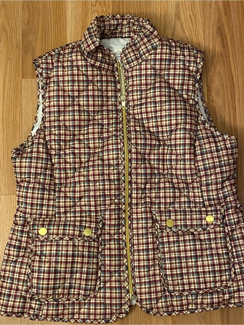 St. John's Bay Quilted Plaid Vest in Red, Cream, Brown